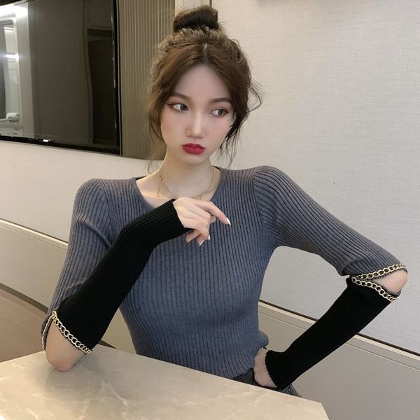 autumn 2020 new cut out color contrast splicing long sleeve with thickened round neck and slim fitting sweater, women's wear
autumn 2020 new cut out color contrast splicing long sleeve with thickened round neck and slim fitting sweater, women's wear