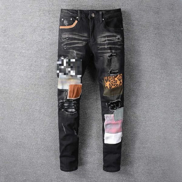 men jeans high street fashion brand new black patch embroidery elastic hole whiten retro slim leggings pants trousers, Blue
men jeans high street fashion brand new black patch embroidery elastic hole whiten retro slim leggings pants trousers, Blue