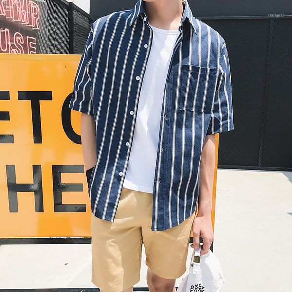 men's casual shirts men striped shirt spring autumn short sleeve cotton with pocket korean male1, White;black
men's casual shirts men striped shirt spring autumn short sleeve cotton with pocket korean male1, White;black