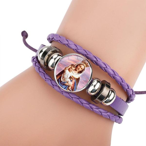 women's purple madonna's time gem bracelet religious christian catholic mary pu leather rope lucky bracelets multi layers, Black
women's purple madonna's time gem bracelet religious christian catholic mary pu leather rope lucky bracelets multi layers, Black