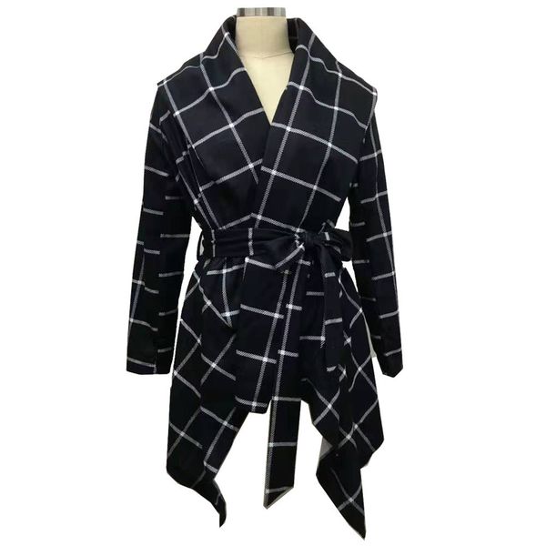 autumn winter new jacket plaid women's plus size woolen coat loose version with tie, Black
autumn winter new jacket plaid women's plus size woolen coat loose version with tie, Black