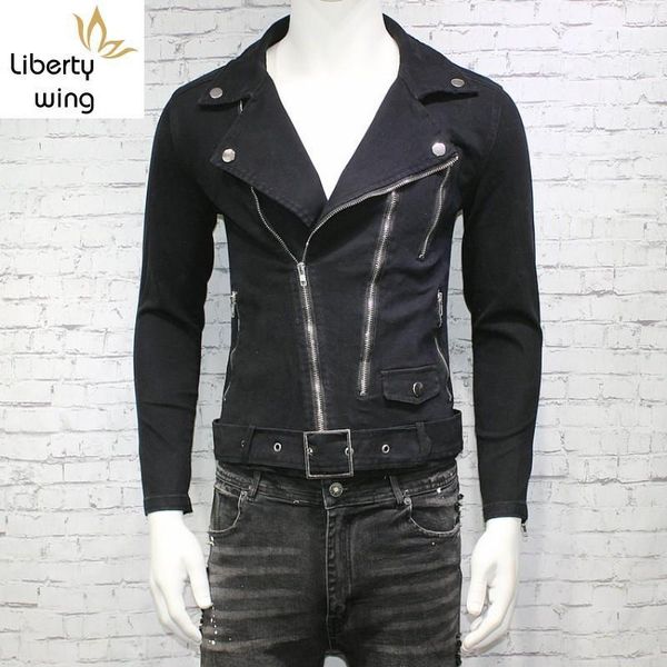 spring brand new moto biker stretchy mens denim jackets korean zipper vintage slim fit casual male short outerwear coats1, Black;brown
spring brand new moto biker stretchy mens denim jackets korean zipper vintage slim fit casual male short outerwear coats1, Black;brown