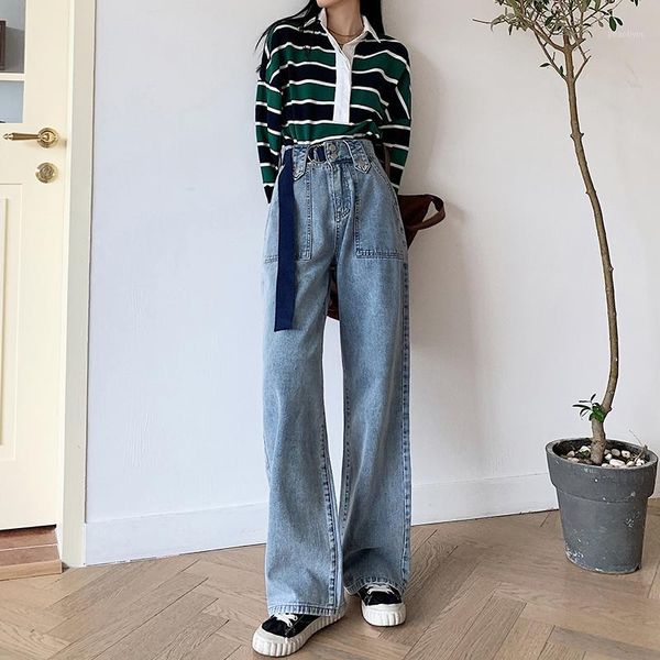 high waist denim jeans womens wide leg pants solid vintage harajuku casual full-length korean adjustable belt straight jeans1, Blue
high waist denim jeans womens wide leg pants solid vintage harajuku casual full-length korean adjustable belt straight jeans1, Blue