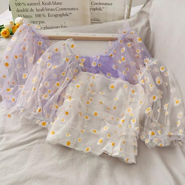 summer super fairy sweet square collar blouse female pastoral style daisy printed bubble sleeve shirt short mesh splicing, White
summer super fairy sweet square collar blouse female pastoral style daisy printed bubble sleeve shirt short mesh splicing, White