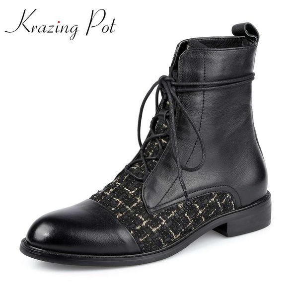 krazing pot big size genuine leather round toe med heel winter shoes keep warm british style young lady leisure ankle boots l32, Black
krazing pot big size genuine leather round toe med heel winter shoes keep warm british style young lady leisure ankle boots l32, Black
