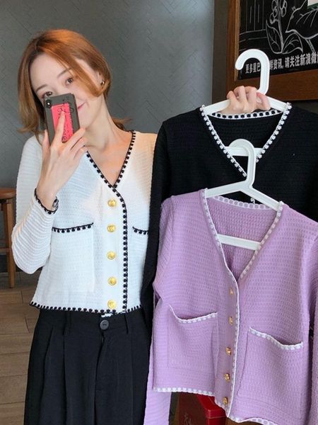 small fragrance knit loose cardigans sweater women v neck long sleeve single breast pull femme coat short hollow out lumber, White
small fragrance knit loose cardigans sweater women v neck long sleeve single breast pull femme coat short hollow out lumber, White