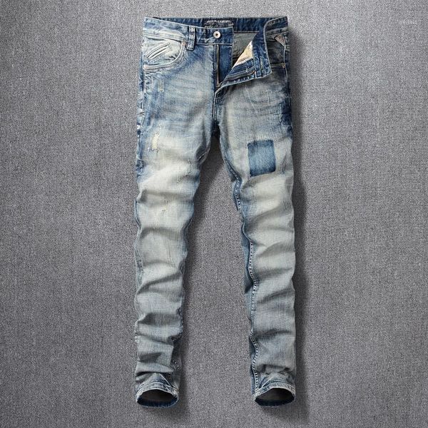 italian style fashion men jeans retro blue slim fit distressed ripped denim trousers vintage designer cotton pants1
italian style fashion men jeans retro blue slim fit distressed ripped denim trousers vintage designer cotton pants1