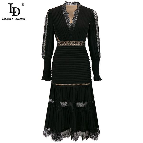 ld linda della fashion designer autumn elegant black dresses women v-neck luxury lace patchwork embroidery vintage midi dress, Black;gray
ld linda della fashion designer autumn elegant black dresses women v-neck luxury lace patchwork embroidery vintage midi dress, Black;gray