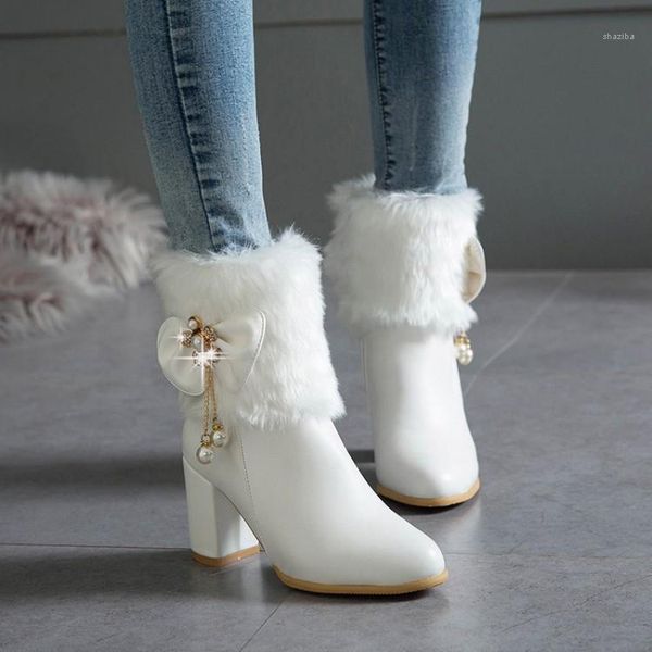boots pxelena furry fur women wedding white black butterfly-knot beads square high heels ankle bride shoes 34-431
boots pxelena furry fur women wedding white black butterfly-knot beads square high heels ankle bride shoes 34-431