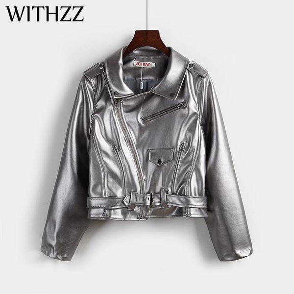 withzz women's lapel short jacket silver pu motorcycle leather slim female jacket bomber leather for women spring autumn1, Black;brown
withzz women's lapel short jacket silver pu motorcycle leather slim female jacket bomber leather for women spring autumn1, Black;brown
