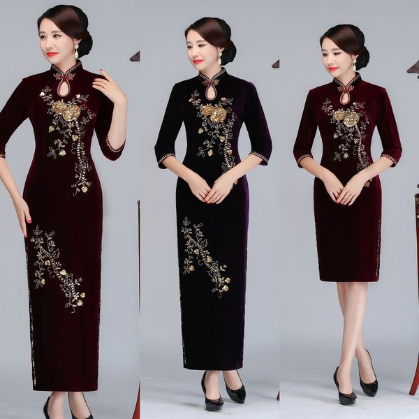 new style velvety improved nail beads long size large size middle-aged and old people's cheongsam cheongsam walking show slim qipao gir, Black;gray
new style velvety improved nail beads long size large size middle-aged and old people's cheongsam cheongsam walking show slim qipao gir, Black;gray
