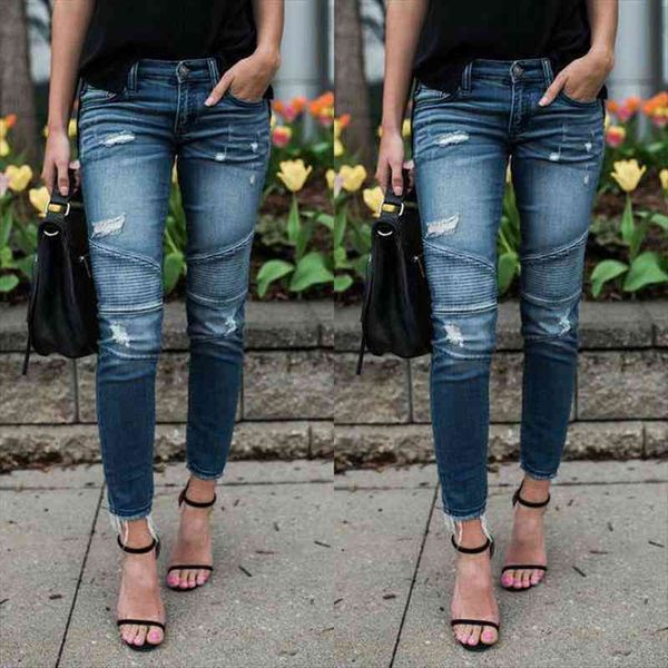 women high waist denim skinny pants ripped destroyed stretch jeans slim pencil trousers lady spring autumn wear, Blue
women high waist denim skinny pants ripped destroyed stretch jeans slim pencil trousers lady spring autumn wear, Blue