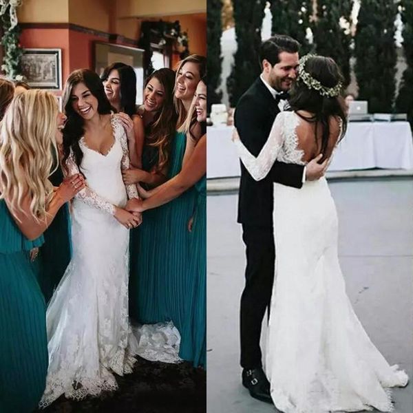 2021 backless mermaid wedding dresses long sleeves v neck sweep train custom made scalloped wedding gown plus size vestido de novia, White
2021 backless mermaid wedding dresses long sleeves v neck sweep train custom made scalloped wedding gown plus size vestido de novia, White