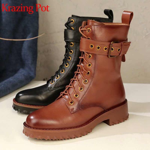 boots krazing pot cow leather round toe med heels vintage waterproof high street fashion streetwear metal rivets mid-calf l8f9, Black
boots krazing pot cow leather round toe med heels vintage waterproof high street fashion streetwear metal rivets mid-calf l8f9, Black