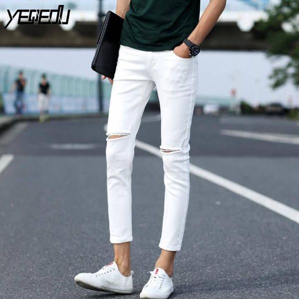 men's jeans #1403 destroyed men summer 2021 casual white/black ripped high street ankle-length black, Blue
men's jeans #1403 destroyed men summer 2021 casual white/black ripped high street ankle-length black, Blue