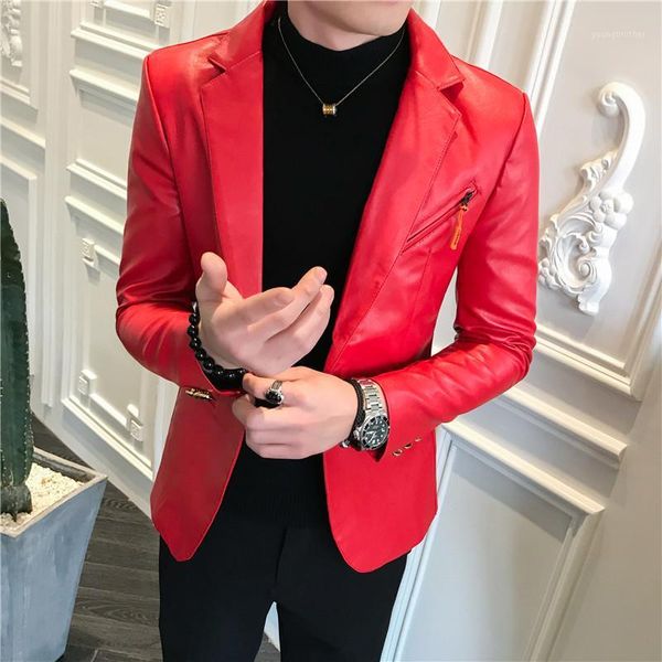 men's suits & blazers 2021 autumn men's artificial leather blazer fashion slim jacket white red black streetwear blazer1, White;black
men's suits & blazers 2021 autumn men's artificial leather blazer fashion slim jacket white red black streetwear blazer1, White;black