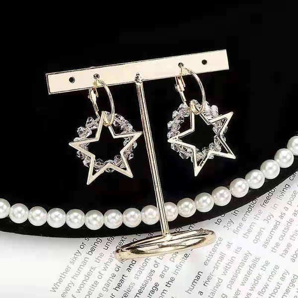 925 silver needle shiny crystal pentagram earrings womens korean fashion personalized ear clips internet celebrity high profile and generous, Golden
925 silver needle shiny crystal pentagram earrings womens korean fashion personalized ear clips internet celebrity high profile and generous, Golden