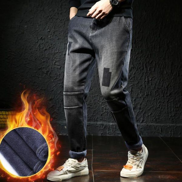men's jeans winter style thick fleece loose large size cotton mid-waist european and american fashion casual patchwork color, Blue
men's jeans winter style thick fleece loose large size cotton mid-waist european and american fashion casual patchwork color, Blue