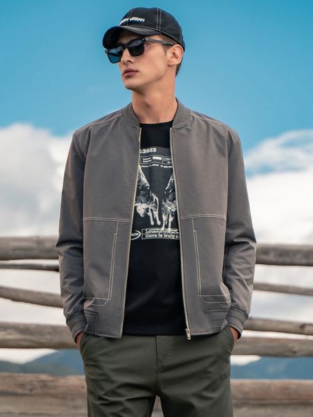 men slant pocket zip up bomber jacket e99t#, Black;brown