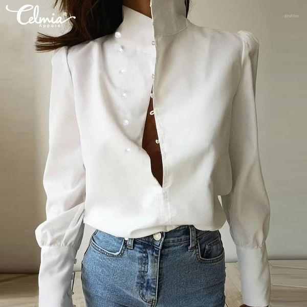 women's blouses & shirts stylish celmia 2021 spring solid lantern sleeve loose casual ladies elegant high collar buttons blusas mujer1, White
women's blouses & shirts stylish celmia 2021 spring solid lantern sleeve loose casual ladies elegant high collar buttons blusas mujer1, White