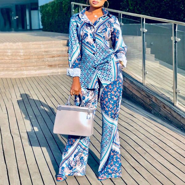 2021 luxury print office fashion pieces define women's clothes blue shirt flare pants plus size 2xl african ladies two suits juei, Gray
2021 luxury print office fashion pieces define women's clothes blue shirt flare pants plus size 2xl african ladies two suits juei, Gray