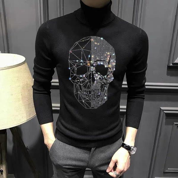 men's sweaters casual turtleneck sweater soft cotton knitted long sleeve shinny skull rhinestone hoddies woolen clothes fabric pullover, White;black
men's sweaters casual turtleneck sweater soft cotton knitted long sleeve shinny skull rhinestone hoddies woolen clothes fabric pullover, White;black