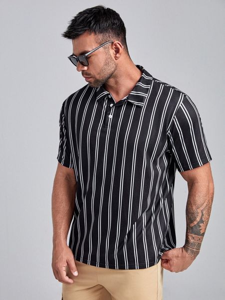 extended sizes men striped polo shirt i3hl#, White;black