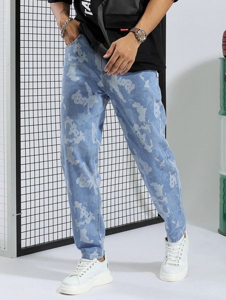 men graphic print slant pockets jeans 04xi#, Blue
men graphic print slant pockets jeans 04xi#, Blue