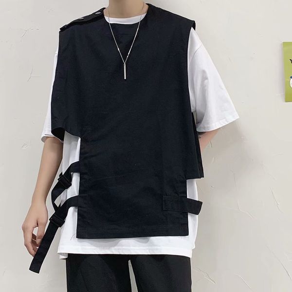 functional vest men's spring and summer thin brand korean fashion personality hip hop street frock coat, Black;white
functional vest men's spring and summer thin brand korean fashion personality hip hop street frock coat, Black;white