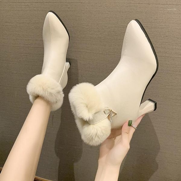 boots fur ankle high heels women shoes warm pointed toe winter plush short black beige botas mujer1
boots fur ankle high heels women shoes warm pointed toe winter plush short black beige botas mujer1