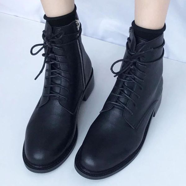 fall winter round toe mid-heel short boots women lace-up side zipper british style martin boots women's black shoes
fall winter round toe mid-heel short boots women lace-up side zipper british style martin boots women's black shoes