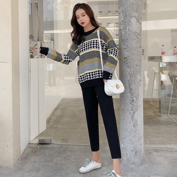 new sweet ladies knitted sweaters striped 2 piece set runway women plaid pullover + wide leg pants two piece set knit suit1, Gray
new sweet ladies knitted sweaters striped 2 piece set runway women plaid pullover + wide leg pants two piece set knit suit1, Gray
