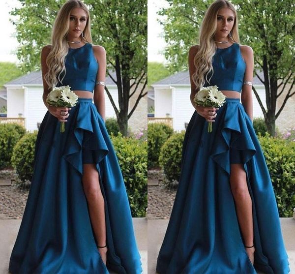 simple two piece country teal prom dresses jewel neck high side split draped ruffles dress evening wear satin formal evening dress, Black
simple two piece country teal prom dresses jewel neck high side split draped ruffles dress evening wear satin formal evening dress, Black