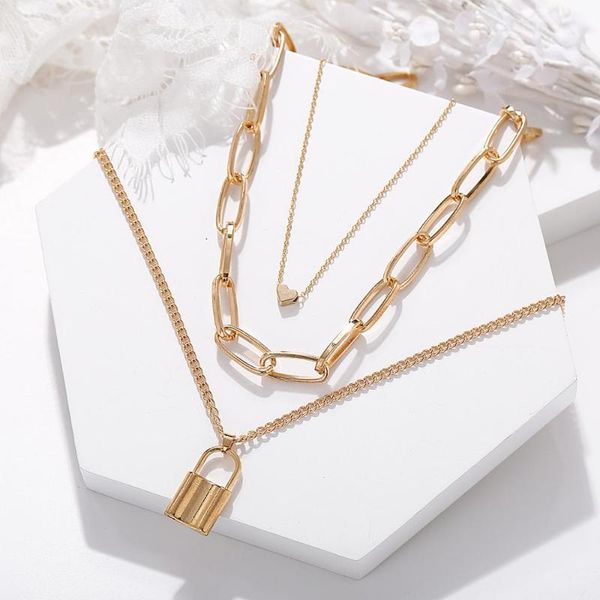 pendant necklaces kissme punk lock heart for women gold color alloy fashion jewelry wholesale 2021 layered chains, Silver
pendant necklaces kissme punk lock heart for women gold color alloy fashion jewelry wholesale 2021 layered chains, Silver