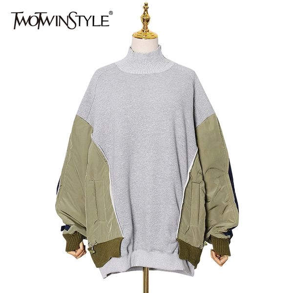 twotwinstyle hit color patchwork sweatshirt for women turtleneck long sleeve casual oversized sweatshirts female fashion 201202, Black
twotwinstyle hit color patchwork sweatshirt for women turtleneck long sleeve casual oversized sweatshirts female fashion 201202, Black
