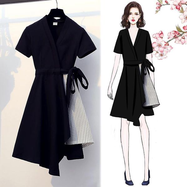 women summer es slim waist round neck irregular ladies loose short-sleeved casual color matching pullover, Black;gray
women summer es slim waist round neck irregular ladies loose short-sleeved casual color matching pullover, Black;gray