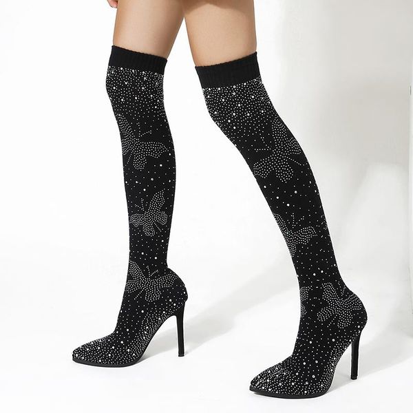 11cm heel over the knee boots fall rhinestone butterfly thigh high boots fashion stretch knitting high heels femmes bottes, Black
11cm heel over the knee boots fall rhinestone butterfly thigh high boots fashion stretch knitting high heels femmes bottes, Black