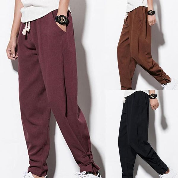 men plain casual tracksuit sports pants casual men drawstring pockets ankle tie cotton linen plus size loose harem pant1, Black
men plain casual tracksuit sports pants casual men drawstring pockets ankle tie cotton linen plus size loose harem pant1, Black