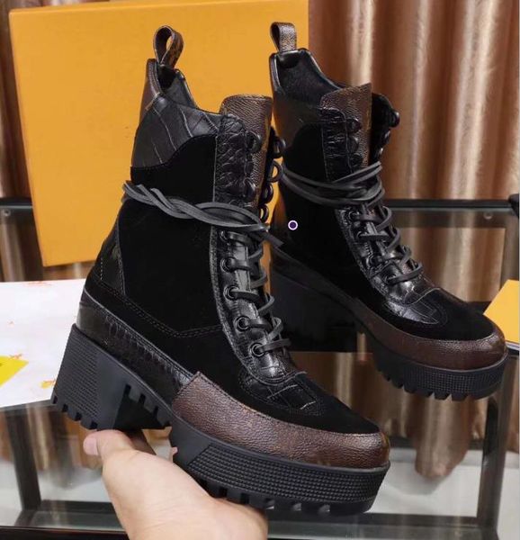 women leather desert platform boots lace-up designer lady letter strap buckle heeled rubber outsole ankle boot, Black
women leather desert platform boots lace-up designer lady letter strap buckle heeled rubber outsole ankle boot, Black