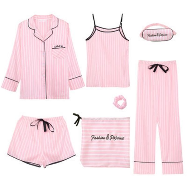 7 pieces womens silk satin sets pyjamas sleepwear pijama pajamas suit female sleep two piece set loungewear y200425, Black;red
7 pieces womens silk satin sets pyjamas sleepwear pijama pajamas suit female sleep two piece set loungewear y200425, Black;red