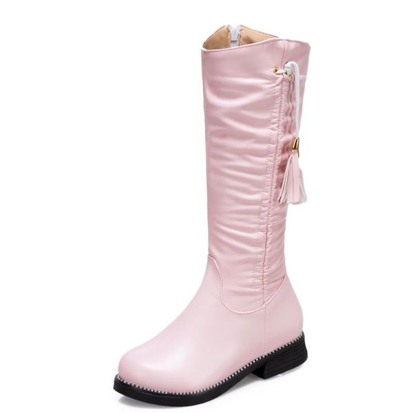 pu simple and versatile string tassel knee-length boots low heel flat round toe pink pleated mid-tube boots apricot women's shoe, Black
pu simple and versatile string tassel knee-length boots low heel flat round toe pink pleated mid-tube boots apricot women's shoe, Black