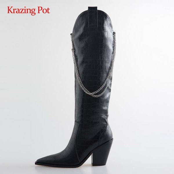 boots krazing pot western plus size natural leather gingham chains super high heel pointed toe slip on star knee l181, Black
boots krazing pot western plus size natural leather gingham chains super high heel pointed toe slip on star knee l181, Black