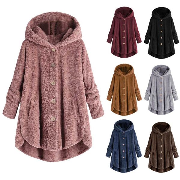 plus size winter jacket women plush hooded sport hiking button loose cardigan wool coat casual fashion soild female clothes, Blue;black 
plus size winter jacket women plush hooded sport hiking button loose cardigan wool coat casual fashion soild female clothes, Blue;black