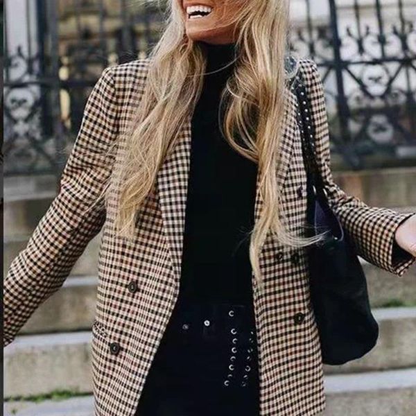 suit woman 2020 plaid jacket korean style european american style office vintage double breasted autumn new women's clothing, White;black
suit woman 2020 plaid jacket korean style european american style office vintage double breasted autumn new women's clothing, White;black