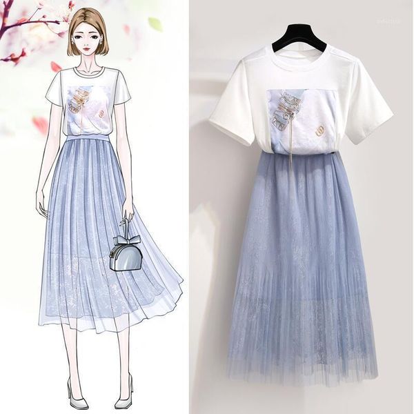 2020 new summer women printed t shirt + high waist mesh midi skirt 2 piece set elegant female two piece suit tracksuit z2031, White
2020 new summer women printed t shirt + high waist mesh midi skirt 2 piece set elegant female two piece suit tracksuit z2031, White