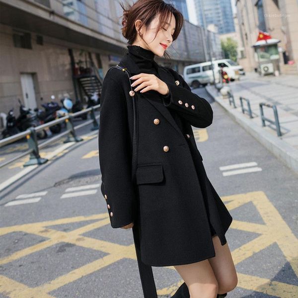 women 2021 autumn winter double faced cashmere wool coat female new elegant fashion coats classic woolen overcoat outwear b5171, Black
women 2021 autumn winter double faced cashmere wool coat female new elegant fashion coats classic woolen overcoat outwear b5171, Black