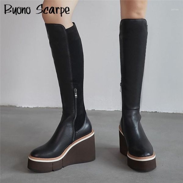 wedges heel women platform boots genuine leather combat knee high boots elastic stretch ladies sock shoes casual heel long botas1, Black
wedges heel women platform boots genuine leather combat knee high boots elastic stretch ladies sock shoes casual heel long botas1, Black