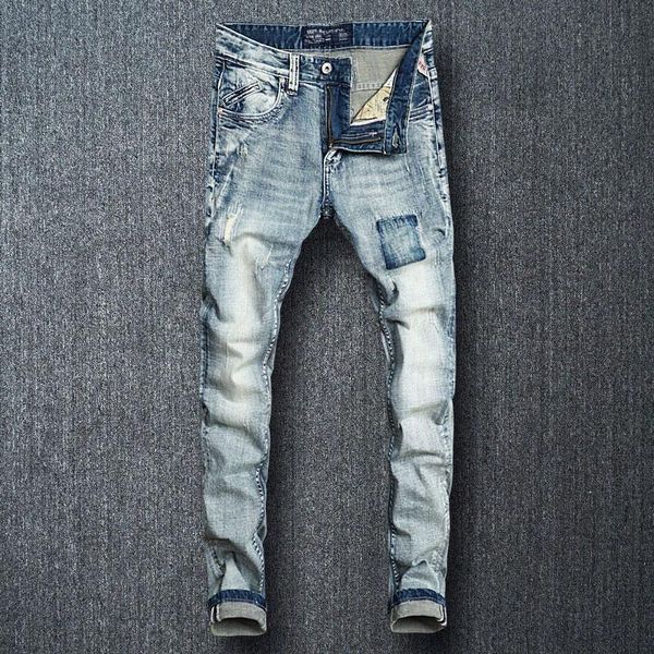 italian vintage fashion men jeans retro light blue slim fit ripped jeans men streetwear hip hop designer homme
italian vintage fashion men jeans retro light blue slim fit ripped jeans men streetwear hip hop designer homme