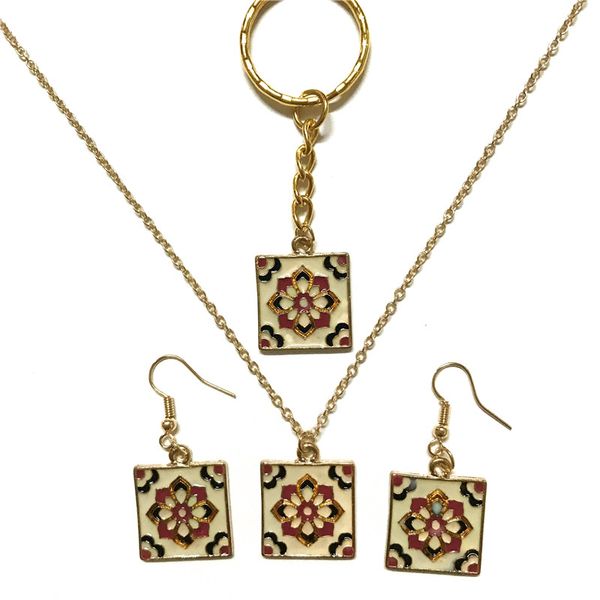 enamel square geometric flower jewelry set costume jewellery set necklace earrings keychain women fashion bijoux boutique, Silver
enamel square geometric flower jewelry set costume jewellery set necklace earrings keychain women fashion bijoux boutique, Silver