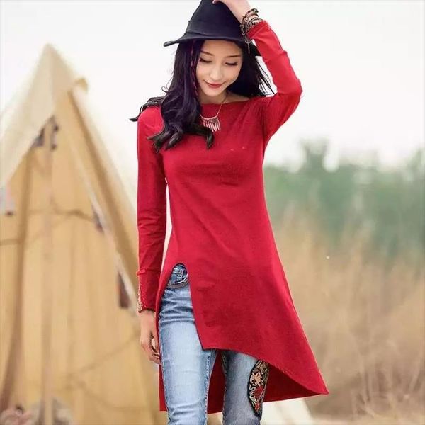ethnic embroidery long black tshirt women elegant side split tee shirt femme autumn long sleeve boat neck ladies, White
ethnic embroidery long black tshirt women elegant side split tee shirt femme autumn long sleeve boat neck ladies, White